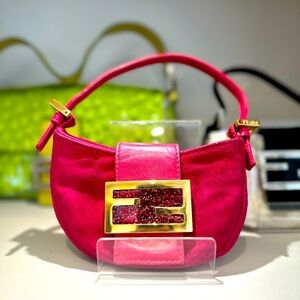 Vintage Fendi hot pink suede mini baguette croissant bag